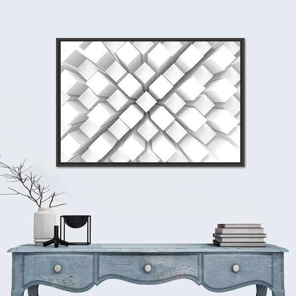 Stacked White Geometric Blocks Canvas Wall Art
