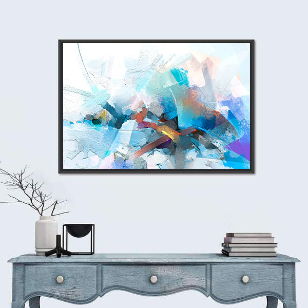Oil Brushstroke Abstract in Blue and Orange Canvas Wall Art