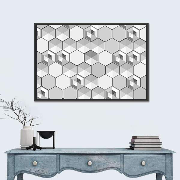 Monochrome 3d Hexagon Abstract Canvas Wall Art