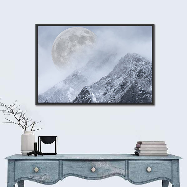 Supermoon Above Mountain Range Canvas Wall Art