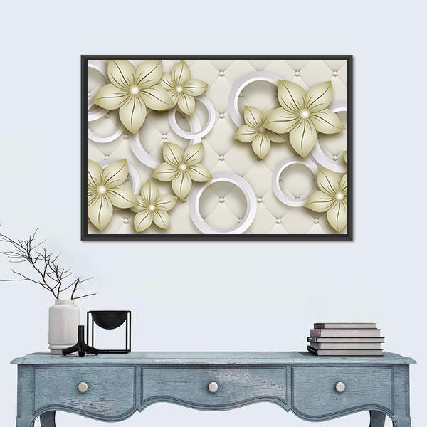 Quilted Floral Wallpaper with Pearl Accents Canvas Wall Art