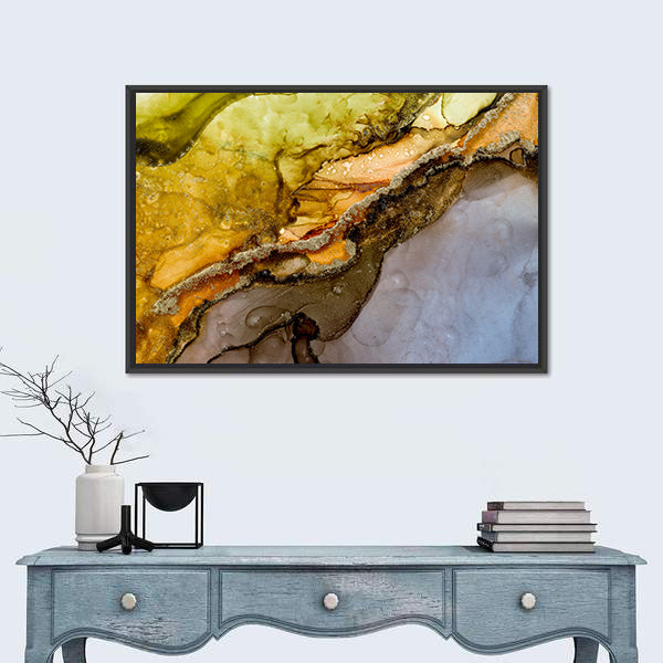 Alcohol Ink Abstract with Gold Veins Canvas Wall Art