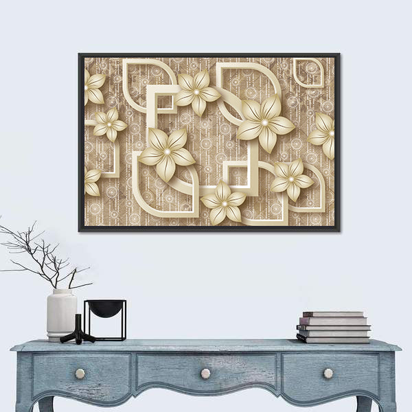 3d Stylized Flowers with Geometric Frames Canvas Wall Art