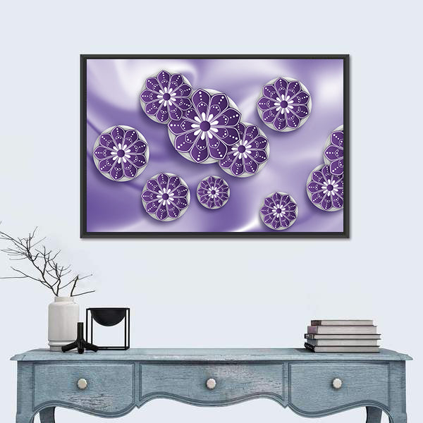 Blue Purple Mandala Floral Abstract Canvas Wall Art