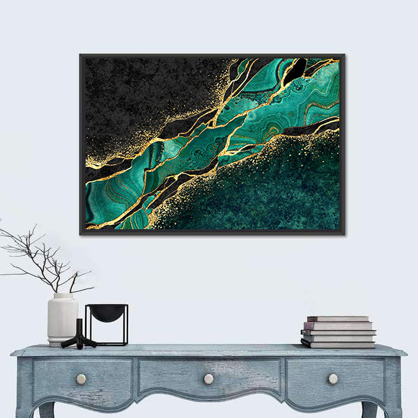 Teal Malachite Geode with Gold Veins Canvas Wall Art