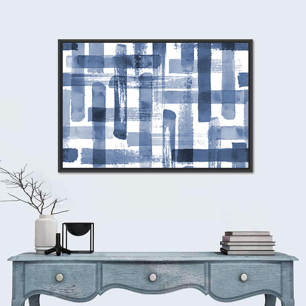 Blue Grunge Cross Geometric Shapes Canvas Wall Art
