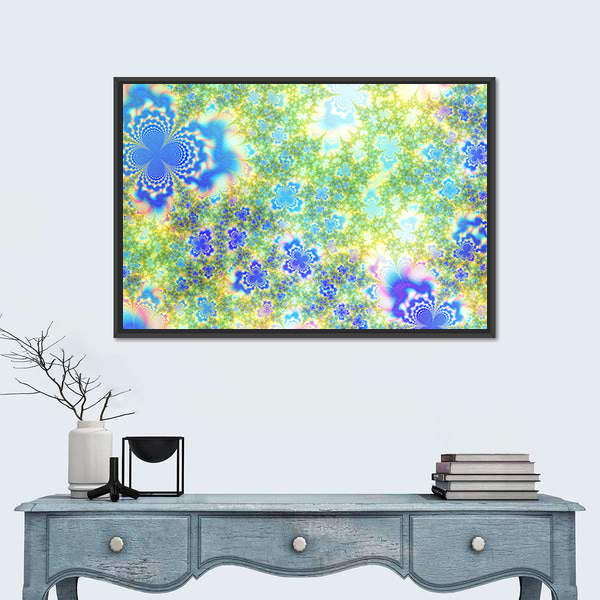 Fractal Floral Geometry in Blue and Green Canvas Wall Art