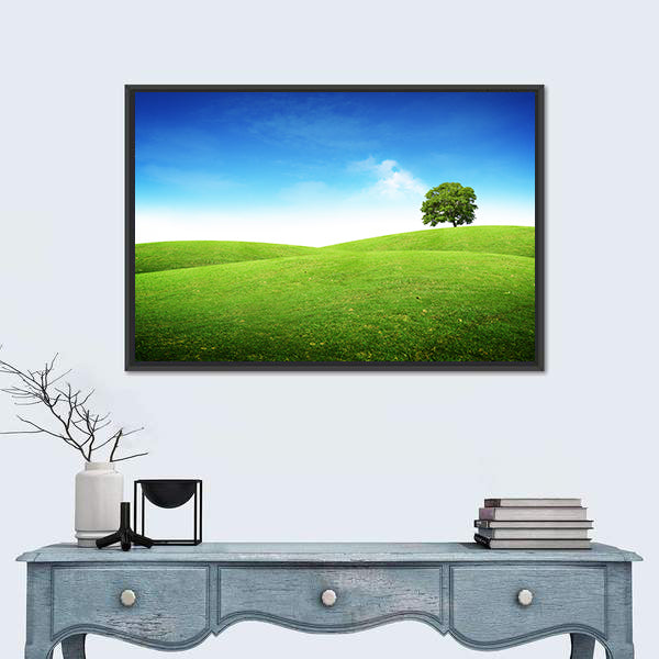 Lone Tree on Rolling Green Hills Canvas Wall Art