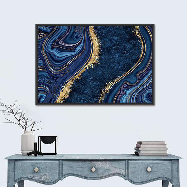 Blue Agate with Gold Veins Canvas Wall Art
