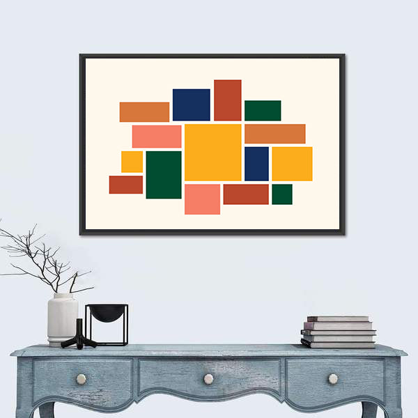 Yellow Square Abstract Geometric Collage Canvas Wall Art