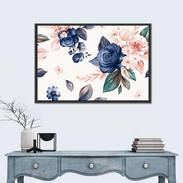Wildflowers and Navy Roses Canvas Wall Art