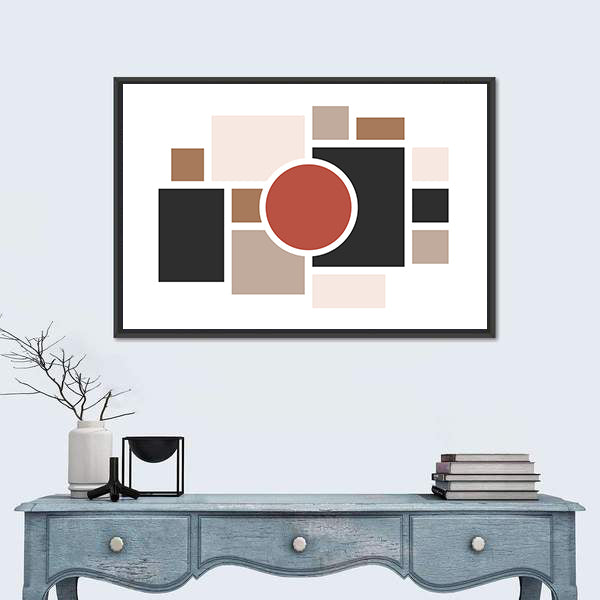 Central Red Circle Geometric Collage Canvas Wall Art