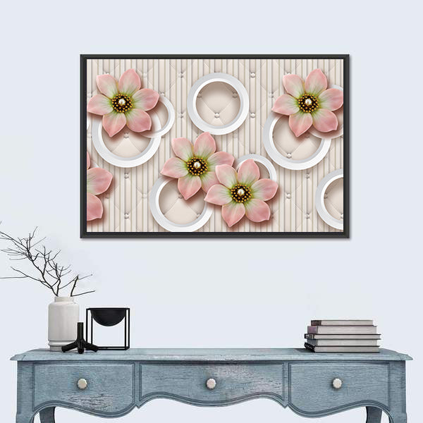 3d Pink Floral with Pearl-centered Blooms Canvas Wall Art