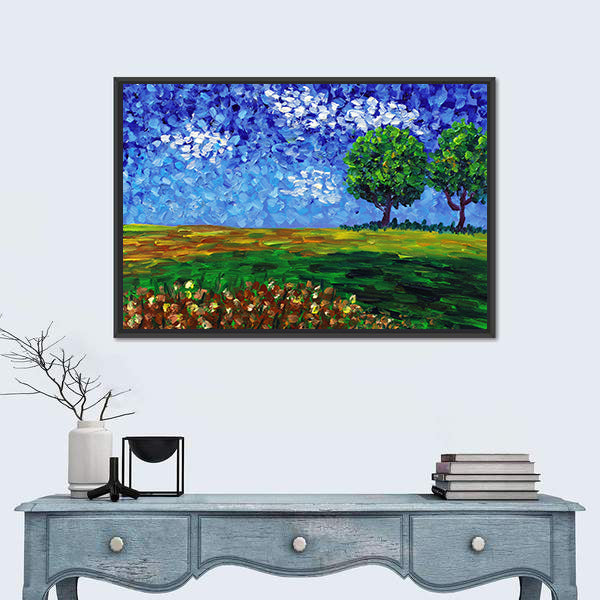 Green Meadow Abstract Landscape Canvas Wall Art