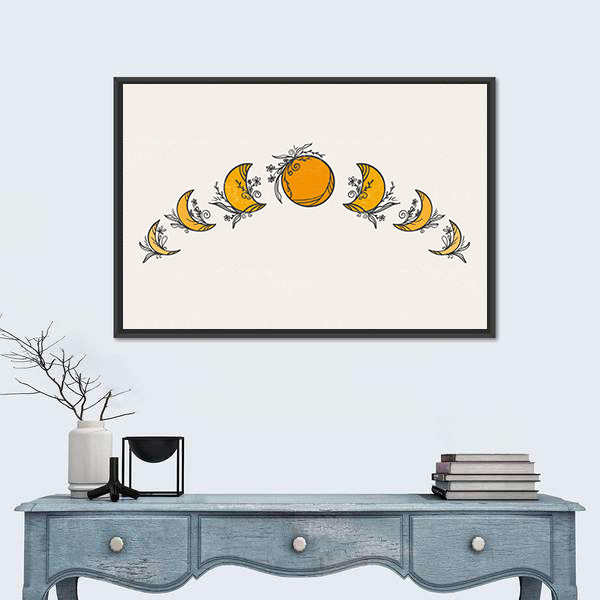 Minimalist Moon Phases Citrus Canvas Wall Art