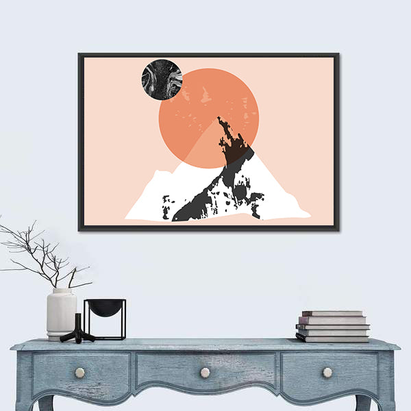 Sun and Moon Minimalist Mountain Landscape Canvas Wall Art