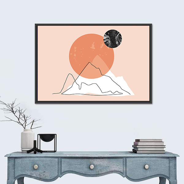 Peach Mountain Minimalist Line Canvas Wall Art