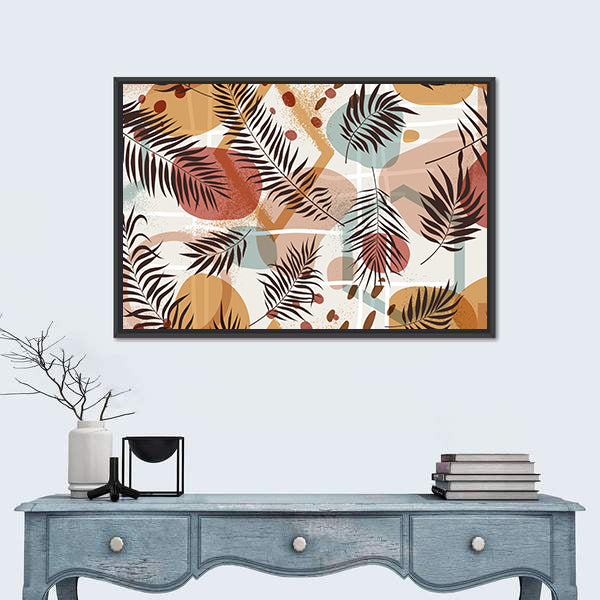 Terracotta Tropical Palm Fronds Pattern Canvas Wall Art