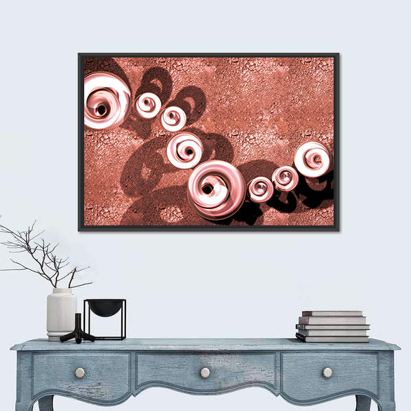 Terracotta Swirls with Glossy Spirals and Cracked Terrain Canvas Wall Art