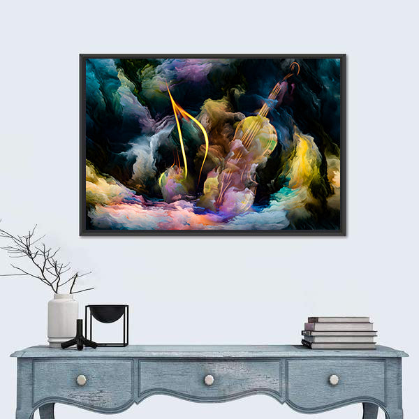 Golden Violin in Colorful Nebula Canvas Wall Art
