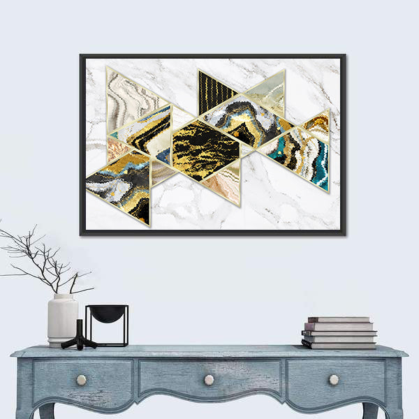 Gold-rimmed Geometric Geode on White Marble Canvas Wall Art