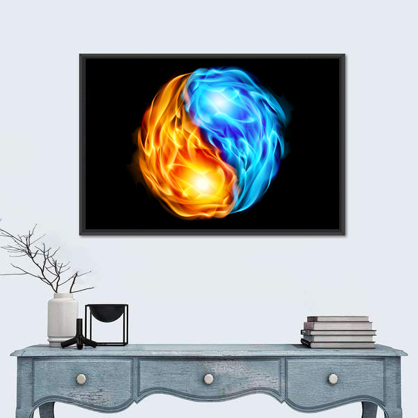 Yin Yang Symbol with Fire and Ice Canvas Wall Art