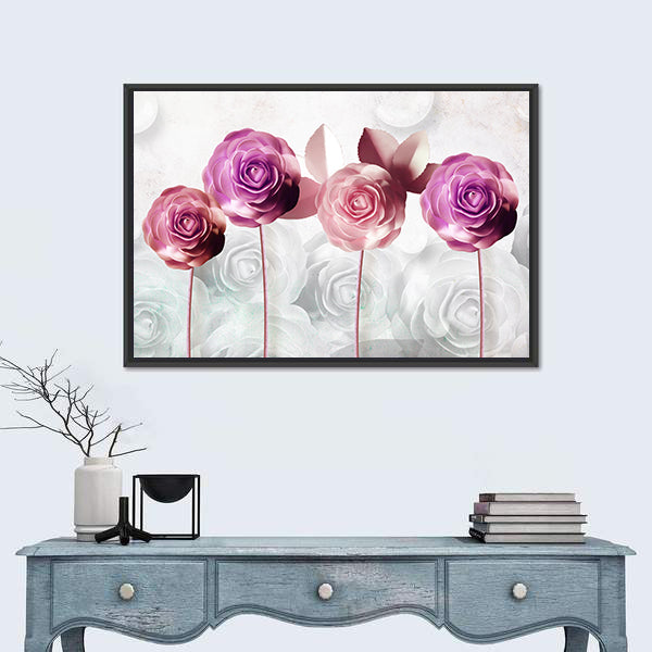 Pink and Purple Stylized Rose Illustration Canvas Wall Art
