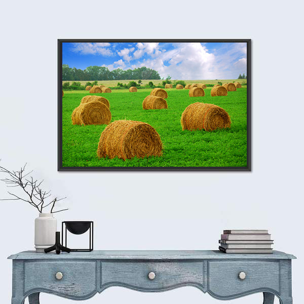 Hay Bales in a Field Canvas Wall Art