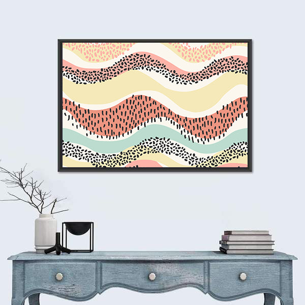 Layered Wavy Bands with Seed Dots Canvas Wall Art