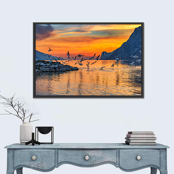 Sunset At Lake Garda In Italy Canvas Wall Art
