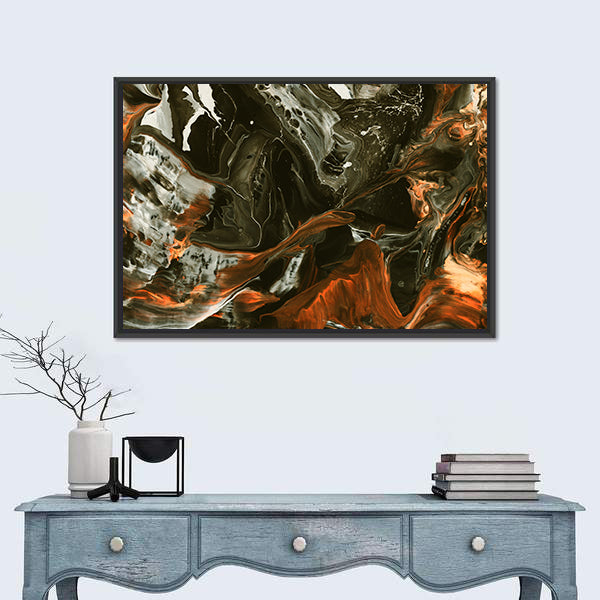 Black and Burnt Orange Marbled Abstract Canvas Wall Art
