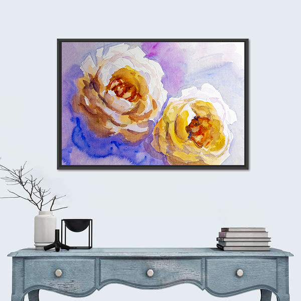 Two Yellow Roses Watercolor Painting Canvas Wall Art