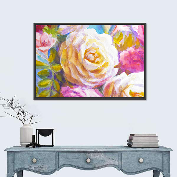Peonies and Roses Bouquet Sketch Canvas Wall Art