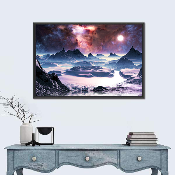 Winter Aurora Over Alien Landscape Canvas Wall Art