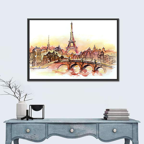 Paris Sunset Skyline with Eiffel Tower Canvas Wall Art