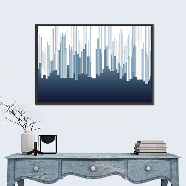 Minimalist City Skyline in Navy and White Canvas Wall Art