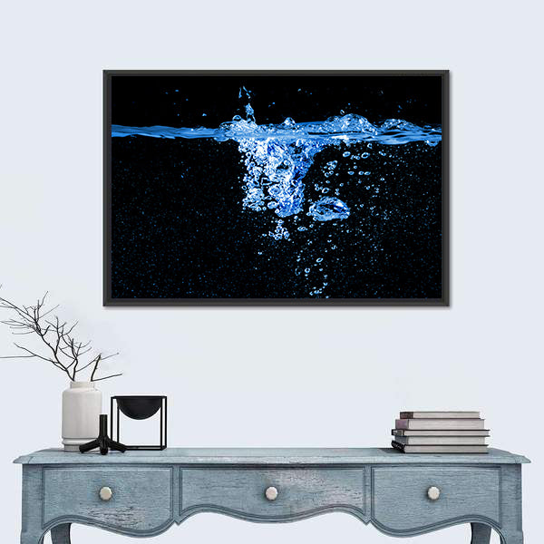 Dark Water Splash with Bubbles Canvas Wall Art