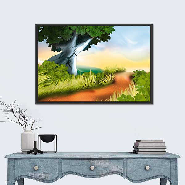 Winding Dirt Track Illustration Canvas Wall Art