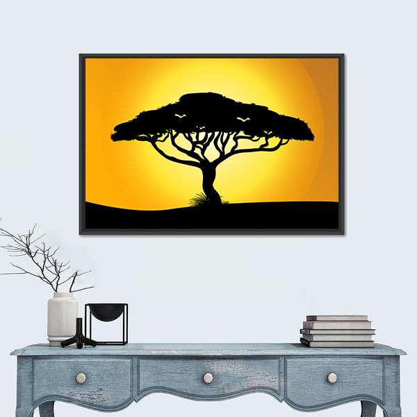 African Savanna Sunset Silhouette Canvas Wall Art