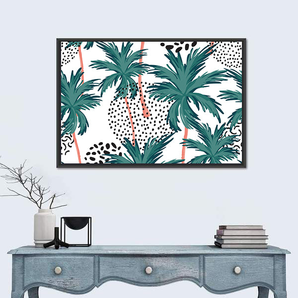 Teal Palm Fronds Pattern Canvas Wall Art