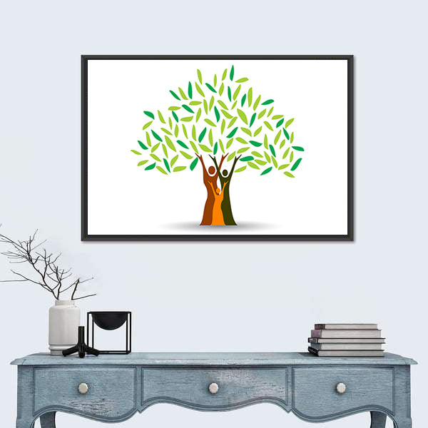 Family Tree with Stylized Silhouettes Canvas Wall Art