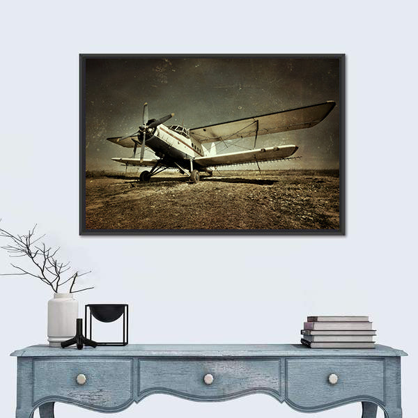 Grunge Vintage Military Biplane Canvas Wall Art
