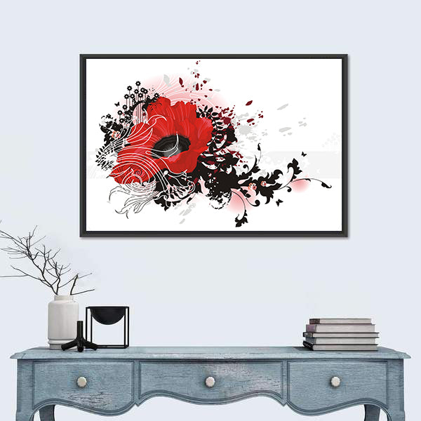 Red Poppy Abstract Floral Canvas Wall Art