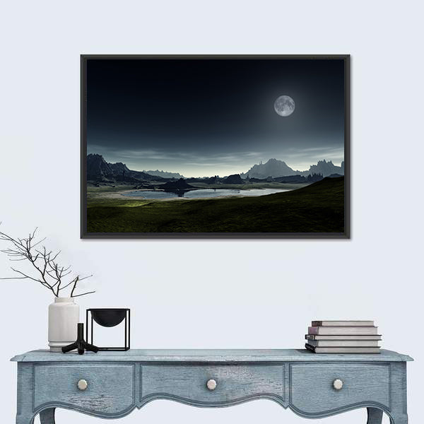 Moonlit Mountain Lake Canvas Wall Art