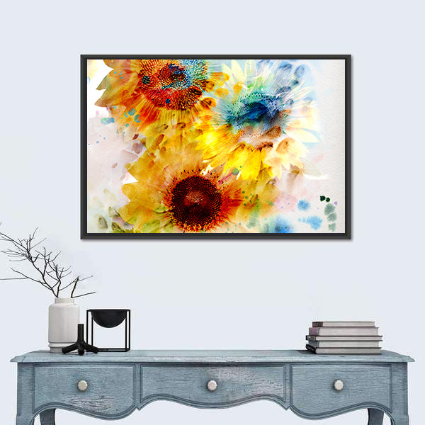 Watercolor Sunflowers Close-up Canvas Wall Art