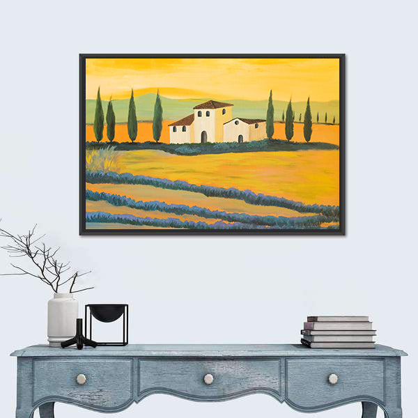 Tuscan Lavender Fields with Cypress Trees Canvas Wall Art
