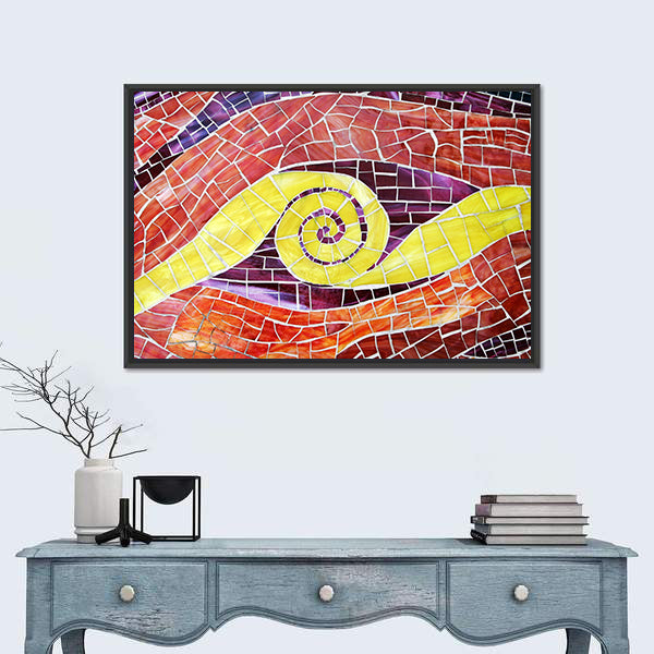 Colorful Mosaic with Yellow Spiral Canvas Wall Art