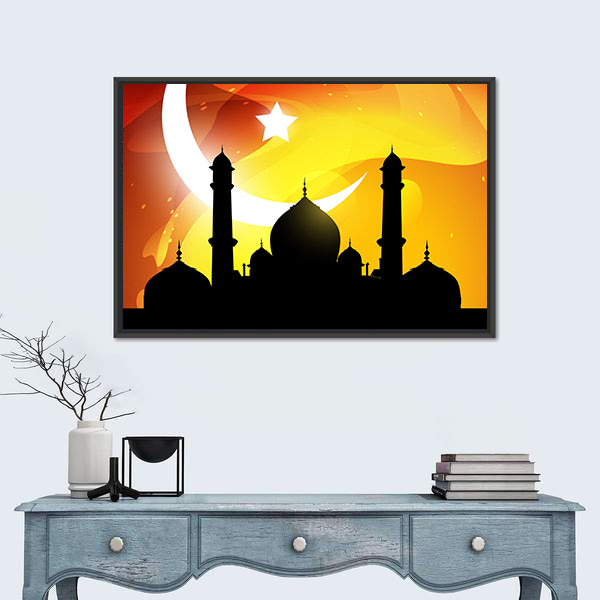 Glowing Ramadan Mosque Silhouette Canvas Wall Art