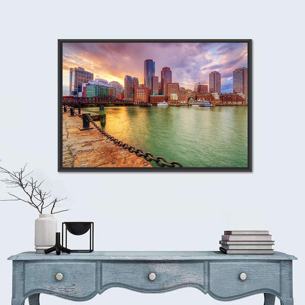 Boston Harbor Skyline at Sunset Canvas Wall Art