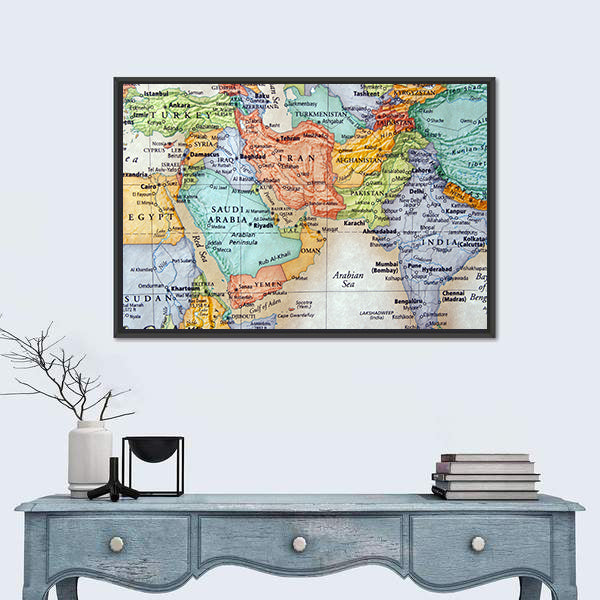Map Of Middle East Canvas Wall Art